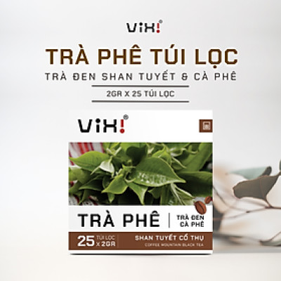 Trà phê túi lọc ViXi từ trà Shan Tuyết cổ thụ và cà phê Arabica hộp 50gr