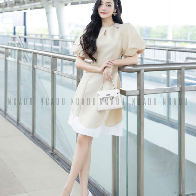 Đầm nude tay phồng NGADO , đầm dự tiệc , đầm thiết kế