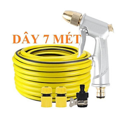 Bộ dây vòi xịt nước rửa xe, tưới cây . tăng áp 3 lần, loại 7m, 10m 206701 đầu đồng, cút, nối đen