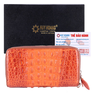 HC3208-09-10-16 - Bóp nữ da cá sấu Huy Hoàng 2 khóa gai màu vàng bò, đen, nâu đỏ, nâu đất