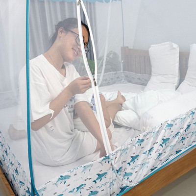 Màn Chụp , Mùng Chụp Đỉnh Rộng Cao Cấp Mộc Miên - Mẫu Xanh Cá Mập 2 Cửa ( Hà Nội )