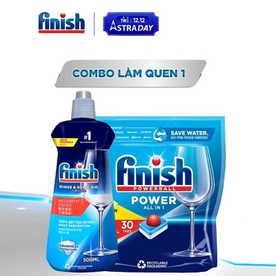 Combo 1 Cho Người Mới Bắt Đầu: Túi 24 Viên Nước Rửa Bát All In One Max + 800ml Nước Làm Bóng Rinse & Shine Aid
