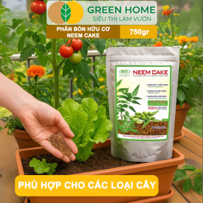 Phân Bón Hữu Cơ Neem Cake, GreenHome, Bao 750gr, Sinh Học Tự Nhiên Trị Tuyến Trùng, Sâu, Cải Tạo Đất