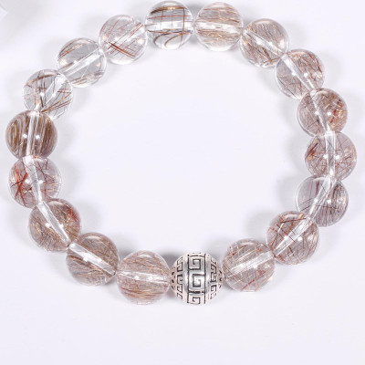 Vòng tay đá thạch anh tóc ánh kim mix charm cầu bạc hạt đá 13mm mệnh thủy, kim - Ngọc Quý Gemstones