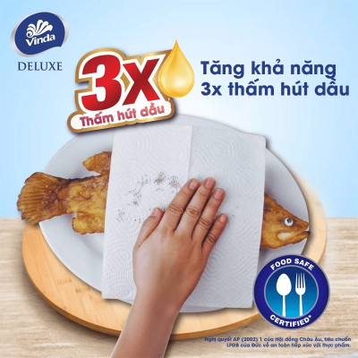 [MUA 2 LỐC KHĂN BẾP CUỘN TẶNG 1 GÓI KHĂN TREO TƯỜNG + 1 MÓC KHÓA] Khăn giấy bếp đa năng siêu thấm Vinda Deluxe (6 Cuộn)