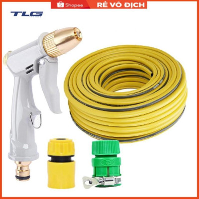 Bộ dây vòi xịt nước rửa xe, tưới cây tăng áp 3 lần, loại 3-5m (cút nhựa nối nhựa xanh) 206846