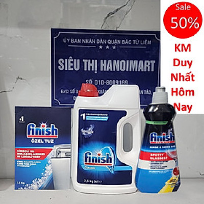 Combo Bột rửa bát Finish 2,5kg + Muối Finish 1,2kg + Nước làm bóng Finish 400ml +Tặng viên Finish