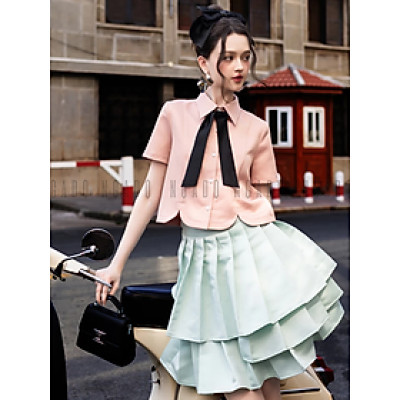 Chân váy xanh mint xếp ly NGADO