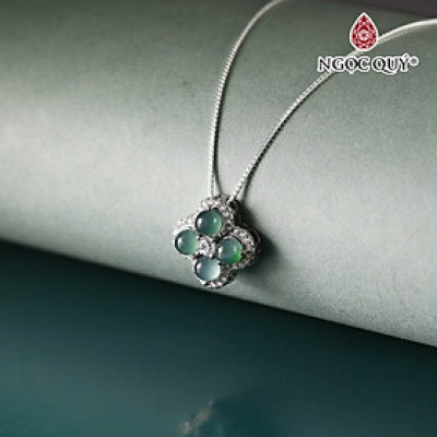 Dây chuyền Cỏ 4 lá phỉ thúy lam băng type A 14x14mm - Ngọc Qúy Gemstones