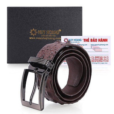 HP4848 - Dây nịt nam da cá sấu Huy Hoàng nguyên con 4P đầu kim màu nâu đất