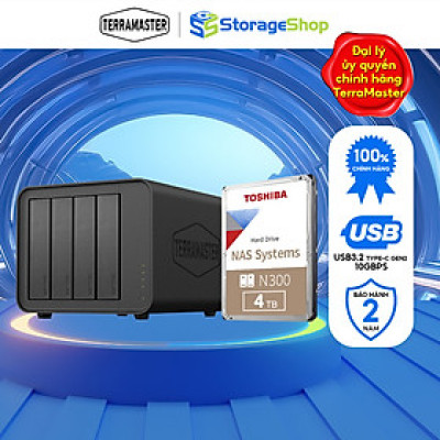 Combo bộ Thiết bị lưu trữ DAS TerraMaster D4-320 4-bay kèm ổ cứng Toshiba NAS N300 24/7 Hàng chính hãng