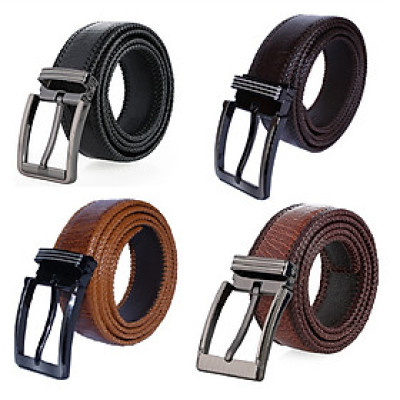 HJ4459-63-67-71 - Dây nịt nam da đà điểu đan viền bản lớn đầu kim màu đen, nâu đất, vàng bò, nâu đỏ