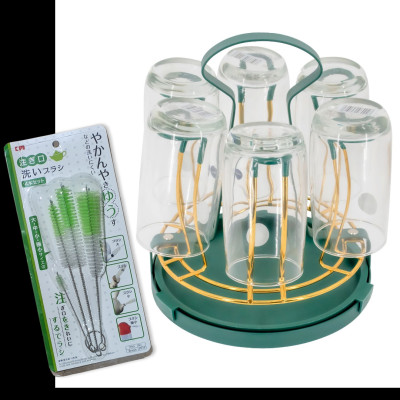 GIÁ KHAY ÚP LY CỐC KIM LOẠI MÀU VÀNG - XANH CỔ VỊT CÓ ĐĨA HỨNG NƯỚC CAO CẤP - ( TẶNG 1 SÉT 04 CỌ VỆ SINH VÒI ẤM NỘI ĐỊA NHẬT BẢN )