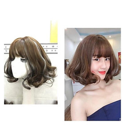 Tóc giả cao cấp xoăn line bạch kim- tặng lưới chùm tóc