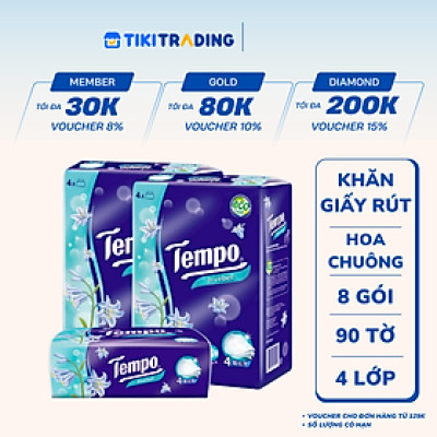 Combo 2 Lốc Khăn Giấy Gói Rút Tempo Hương Hoa Chuông Xanh (Lốc 4 Gói)