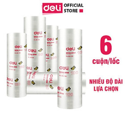 [Lốc 6 Cuộn] Băng Keo Trong , Băng Dính Dán Thùng Đóng Hàng Deli - 60/80/100/150/200 Yards - Dày Dai Chống Nước Khó Đứt 