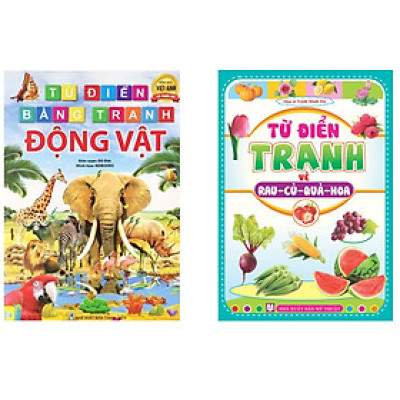 Sách - Combo 2 cuốn Từ Điển Tranh ( Động vật - b135 + Rau củ hoa quả - b65) Song ngữ Anh Việt - ndbooks
