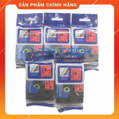 Nhãn In HZE-451 - Đen nền đỏ 24mm x 8m - Dùng cho máy in BROTHER - AIMO - PUTY [Hàng nhập khẩu]