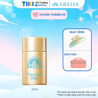 Kem chống nắng dạng sữa dưỡng da kiềm dầu bảo vệ hoàn hảo Anessa Perfect UV Sunscreen Skincare Milk SPF 50+ PA++++ 20ml