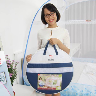 Màn Chụp , Mùng Chụp Cao Cấp Mộc Miên Đỉnh Rộng - Kích Thước 1,8mx2m Trắng Viền Xanh ( Hà Nội )