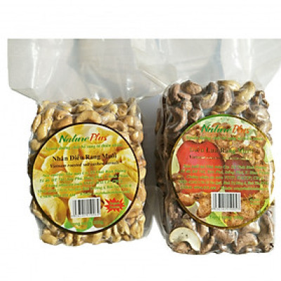 Combo hạt điều rang muối Natufoodvn | Túi 500gr vỏ lụa + túi 500gr không vỏ lụa