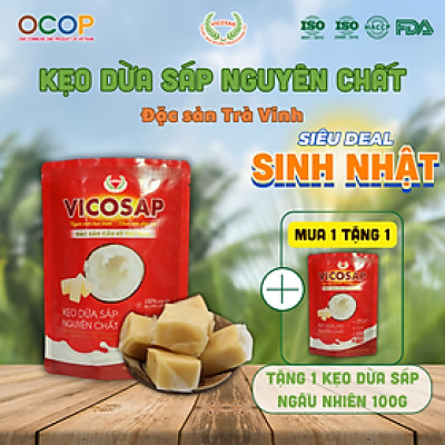 Kẹo dừa sáp VICOSAP nguyên chất kẹo mềm dẻo ít đường đặc sản Trà Vinh
