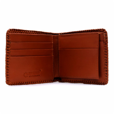 HJ2223 - Bóp nam Huy Hoàng da cá sấu đan viền màu nâu đất