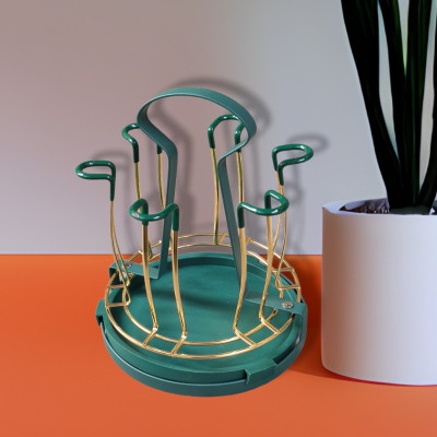 GIÁ KHAY ÚP LY CỐC KIM LOẠI MÀU VÀNG - XANH CỔ VỊT CÓ ĐĨA HỨNG NƯỚC CAO CẤP - ( TẶNG 1 SÉT 04 CỌ VỆ SINH VÒI ẤM NỘI ĐỊA NHẬT BẢN )