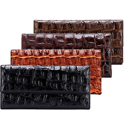 Bóp nữ vân cá sấu Huy Hoàng vân lớn 3 gấp màu da, đen, nâu đất, nâu đỏ, vàng bò HC3151-52-53-54-55