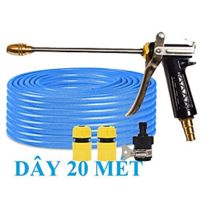  Bộ dây vòi xịt nước rửa xe, tưới cây . tăng áp 3 lần, loại 20m 206318 đầu đồng,cút,nối đen+ tặng đai