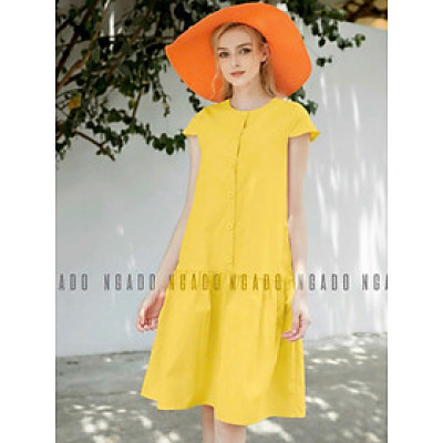 Đầm babydoll vàng tay con NGADO , đầm suông , đầm kiểu Nữ