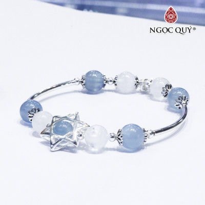 Vòng thạch anh ưu linh trắng phối aquamarine charm bạc - Ngọc Quý Gemstones