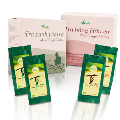 Combo 2 hộp Trà Xanh và Trà Hồng Shan tuyết Cổ thụ Organic (búp)