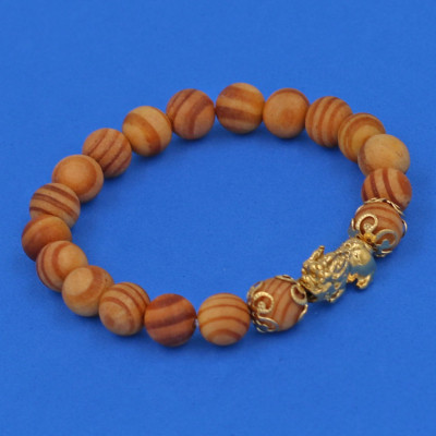 Vòng tay Gỗ Huyết Rồng 8 ly Charn Tỳ Hưu Phong Thủy inox vàng VGHRTHHKV8