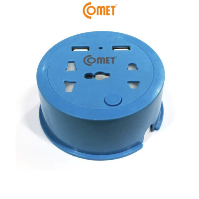 Ổ Cắm Điện Du Lịch COMET CES9111 Dây Quay Tròn Dài 1M, 2 Ổ USB, 1 Ổ 3 Chấu, 1 Ổ 2 Chấu