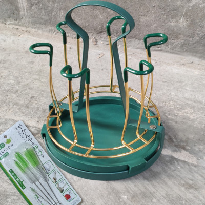  GIÁ KHAY ÚP LY CỐC KIM LOẠI MÀU VÀNG - XANH CỔ VỊT CÓ ĐĨA HỨNG NƯỚC CAO CẤP - ( TẶNG SÉT 04 CỌ VỆ SINH VÒI ẤM NỘI ĐỊA NHẬT BẢN )