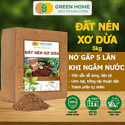 Đất Nén Xơ Dừa GreenHome, Viên Nén 5kg, Đã Qua Xử Lý, Bổ Sung Vi Sinh, Nở Gấp 5 Lần, Trồng Rau Hoa
