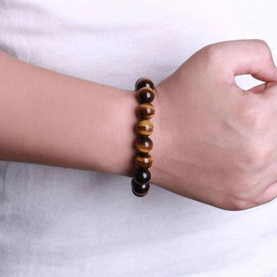Vòng tay phong thủy đá mắt hổ vàng nâu cho người mệnh Kim Thổ VT48