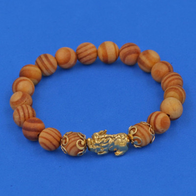 Vòng tay Gỗ Huyết Rồng 8 ly Charn Tỳ Hưu Phong Thủy inox vàng VGHRTHHKV8