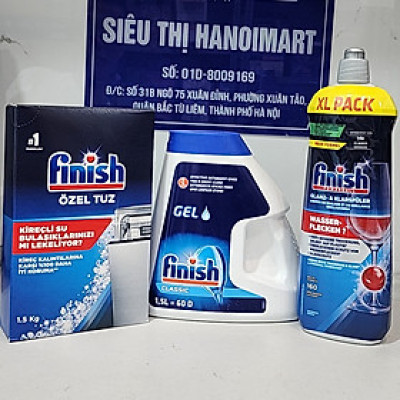 Combo Gel rửa chén bát Finish Classic 1.5 lit + Muối Finish 1,2kg + Nước làm bóng Finish 750ml