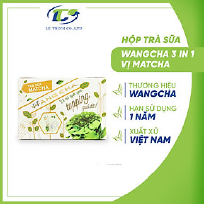 Hộp Trà Sữa Wangcha Vị Matcha pha trà sữa tiện lợi - Bột Hòa Tan Trà Sữa 3IN1 Truyền Thống 4 gói và Thạch 3Q ngọc trai 4 gói  thơm ngon đi kèm - Trà Sữa Vị Matcha cao cấp, dễ sử dụng (400gr/hộp)