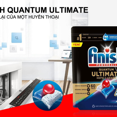 Túi 72 viên rửa chén Finish Quantum Max Dishwasher Tablets Sparkle