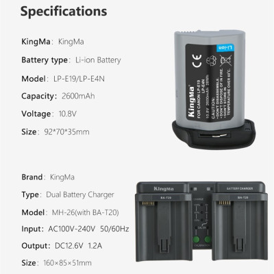 Pin Kingma for Canon LP-E19, LP-E4N - Hàng chính hãng