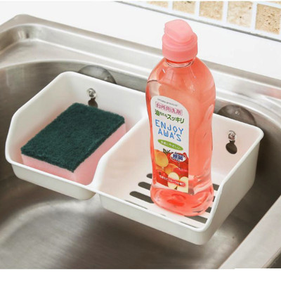 Combo 01 Giá đựng mút rửa chén bát 2 ngăn Sanada có núm hít chân không + 01 Set 05 miếng mút rửa chén bát Inomata - Nội địa Nhật