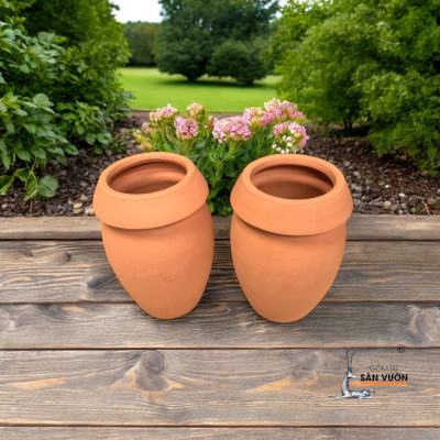 Bình Gốm Đất Nung Miệng Dầy - Bình Decor Sân Vườn ,Tiểu Cảnh 10x20cm