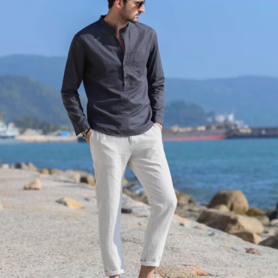 Sơ mi nam trẻ trung thanh lịch, sơ mi cổ trụ thời trang trẻ 2024 basic