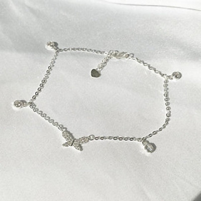 Lắc chân bạc 925 butterfly treo tiny đính pha lê xinh xắn dễ thương Dế Bạc – LC4392