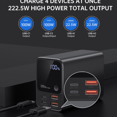 Pin dự phòng Choetech B635 công suất cao 222.5W  dung lượng 27000mAh sạc nhanh màn hình LED hiển thị (hàng chính hãng)