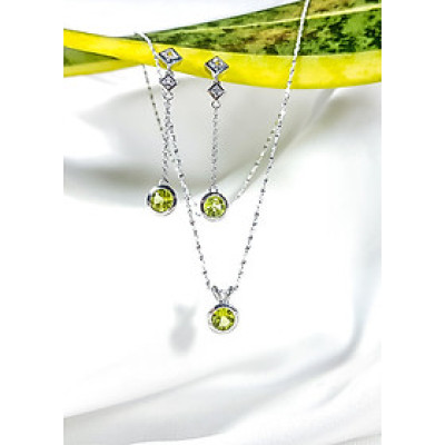 Bộ dây chuyền, bông tai đá Peridot LAT.174