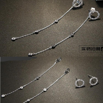 Bông tai nữ khuyên tròn dáng dài dây thả gắn đá